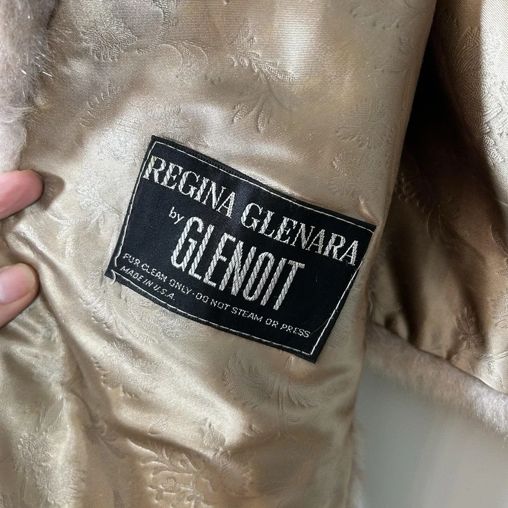 Vintage Regina Glenara by Glenoit Faux Fur Wrap Stole Taupe Brown Floral Lining